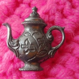 Vintage Faux Pewter Style Teapot Brooch